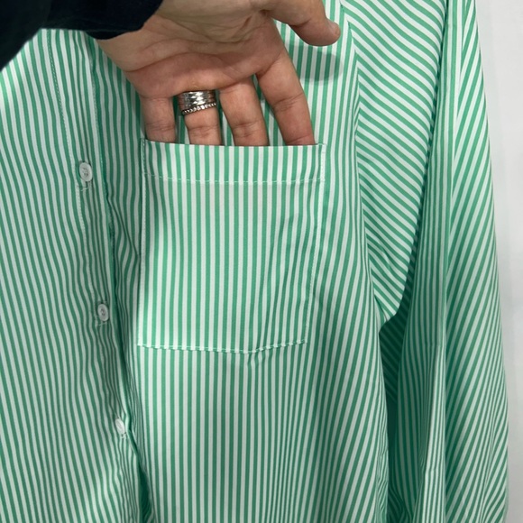 Mint Green Striped Blouse with Button-Up Front and scrunch wrist detail. - Picture 6 of 14